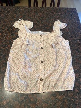 Girls Floral Button-Front Ruffle Tank Top - Pink